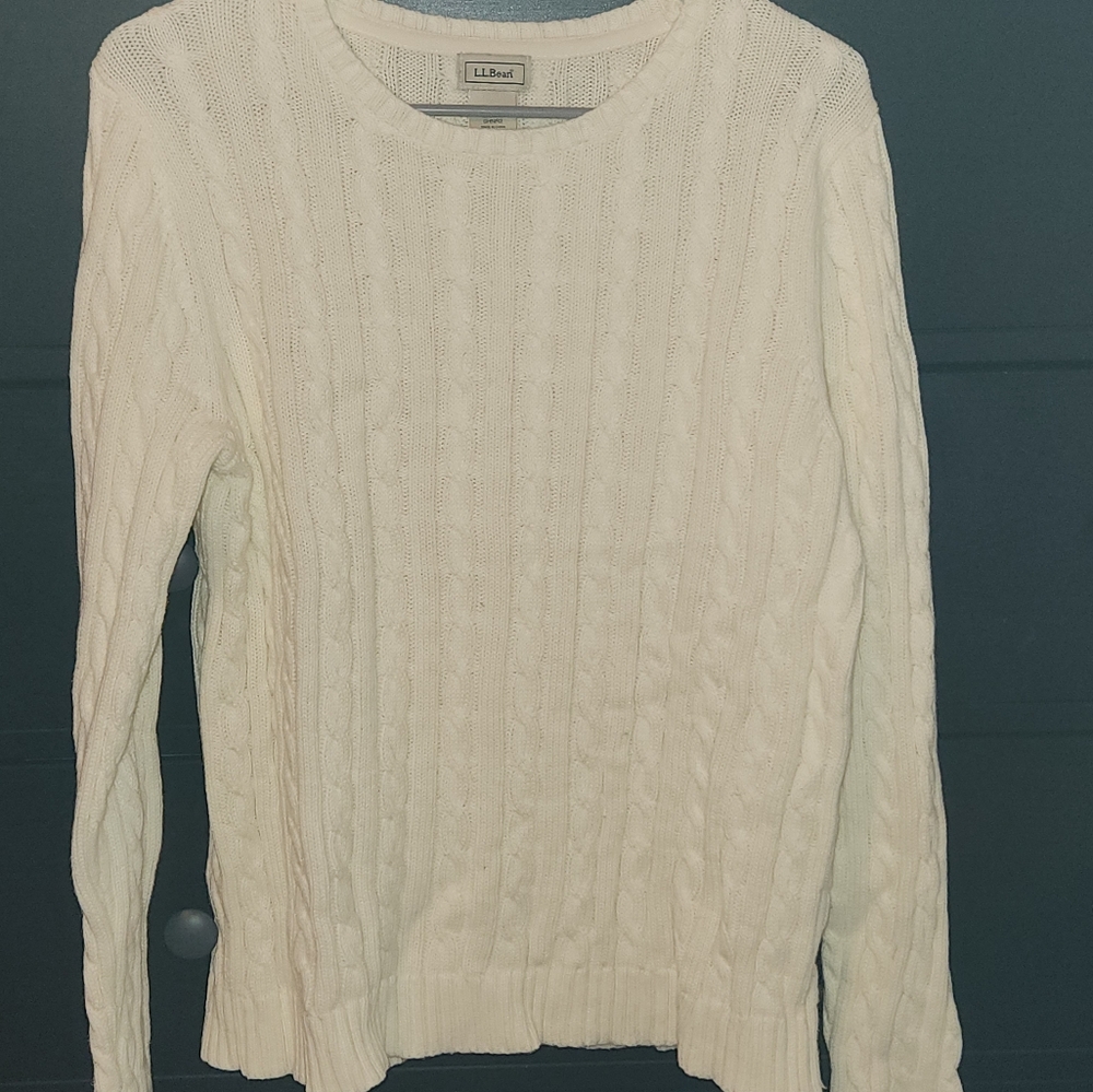 LLBean cream cable knit sweater, womens medium